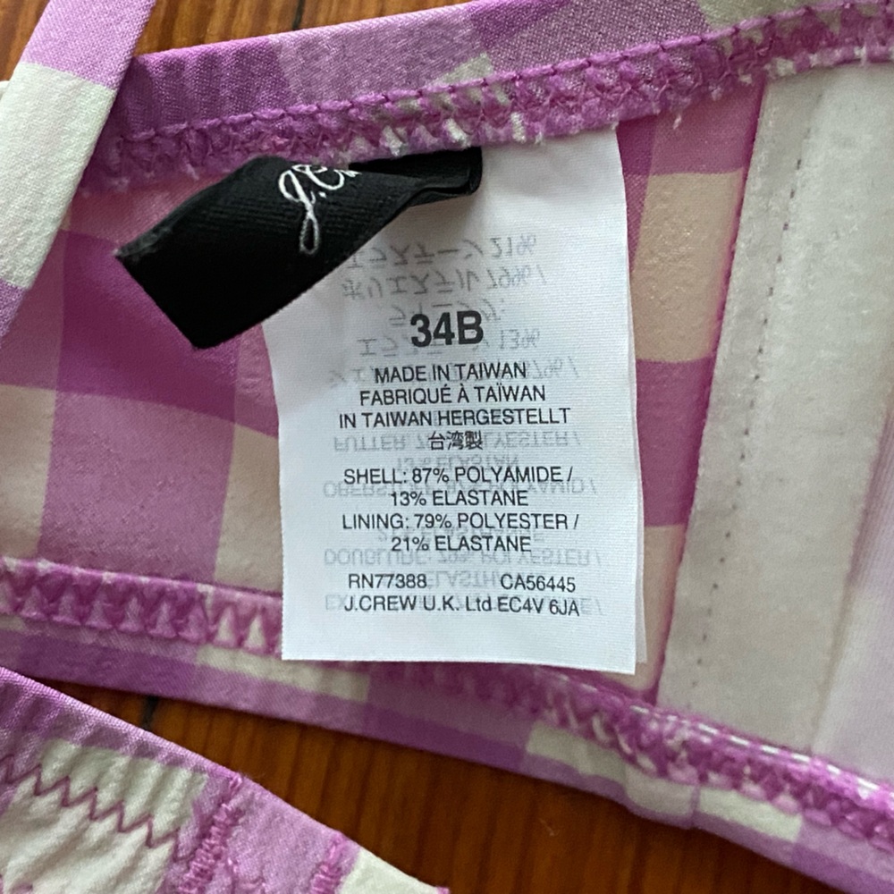 NWOT J. Crew Pink and White Checkered Bikini Top - Picture 3 of 4